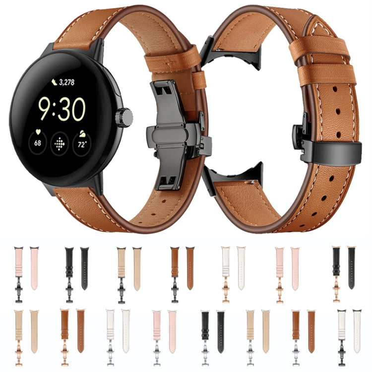 For Google Pixel Watch Butterfly Buckle Genuine Leather Watch Band(Black Brown) by buy2fix