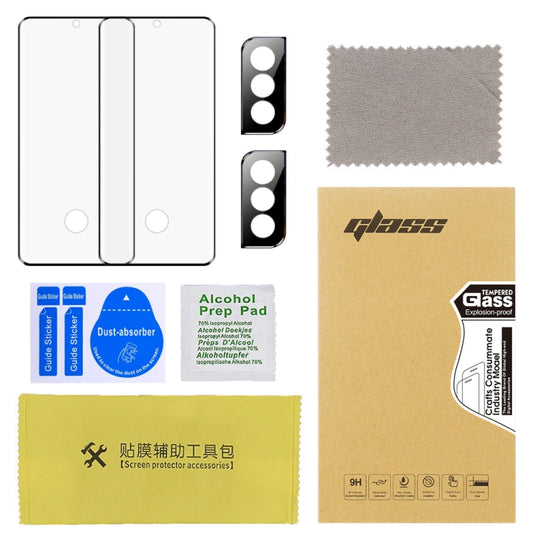 For Samsung Galaxy S23+ 5G 2pcs 3D Edge Glue Tempered Glass Full Film with 2pcs Aluminum Lens Film Set, Support Fingerprint Unlock by buy2fix