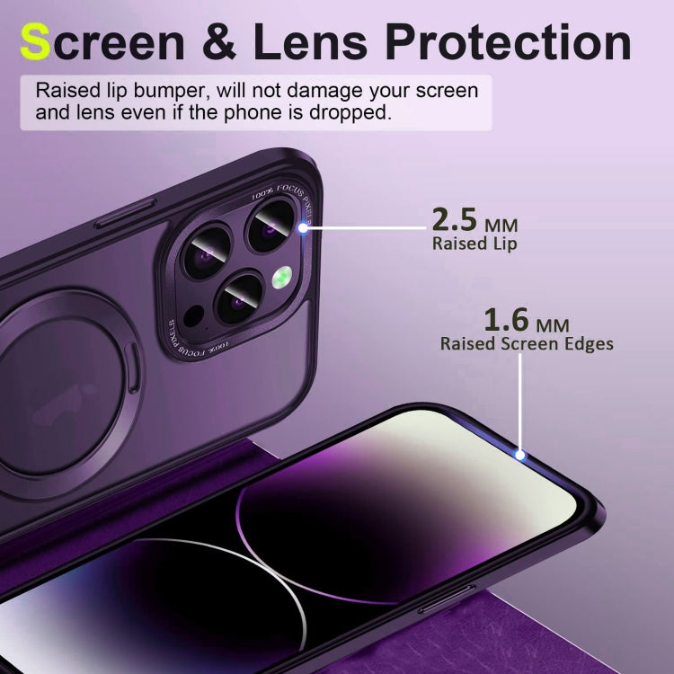 For iPhone 14 Pro 3 in 1 Skin Feel MagSafe Holder Phone Case(Purple) - iPhone 14 Pro Cases by buy2fix | Online Shopping UK | buy2fix