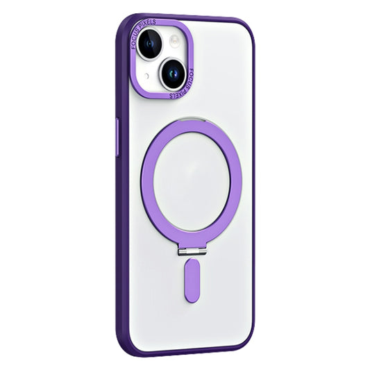 For iPhone 13 Skin Feel MagSafe Shockproof Phone Case with Holder(Purple) by buy2fix