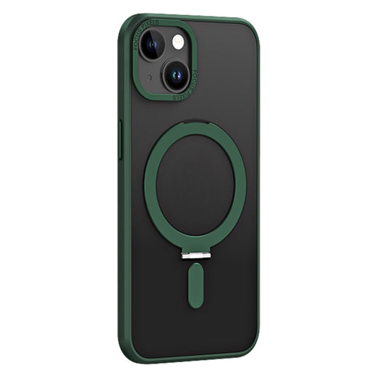 For iPhone 13 Skin Feel MagSafe Shockproof Phone Case with Holder(Dark Green) by buy2fix