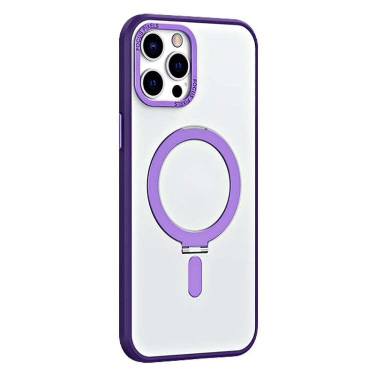 For iPhone 12 Pro Max Skin Feel MagSafe Shockproof Phone Case with Holder(Purple) by buy2fix
