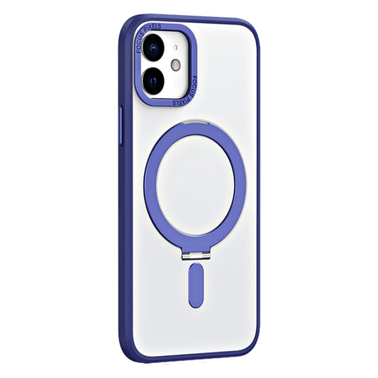 For iPhone 12 Skin Feel MagSafe Shockproof Phone Case with Holder(Dark Blue) by buy2fix