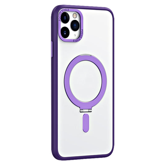 For iPhone 11 Pro Max Skin Feel MagSafe Shockproof Phone Case with Holder(Purple) by buy2fix