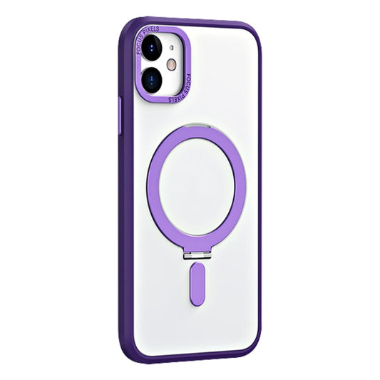 For iPhone 11 Skin Feel MagSafe Shockproof Phone Case with Holder(Purple) by buy2fix