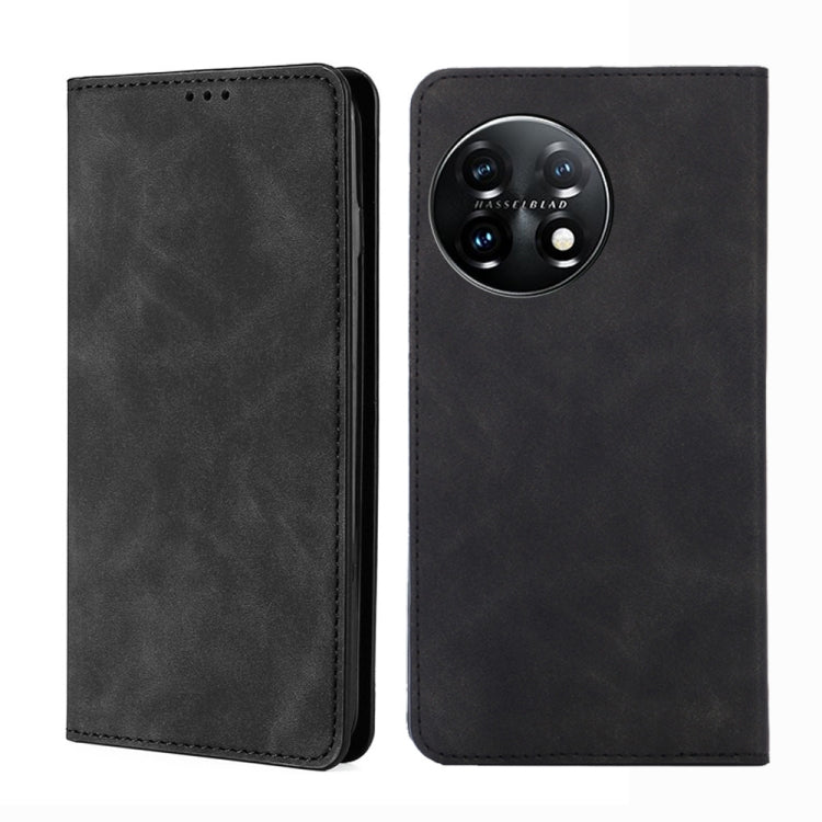 For OnePlus 11 Skin Feel Magnetic Horizontal Flip Leather Phone Case(Black) - OnePlus Cases by buy2fix | Online Shopping UK | buy2fix