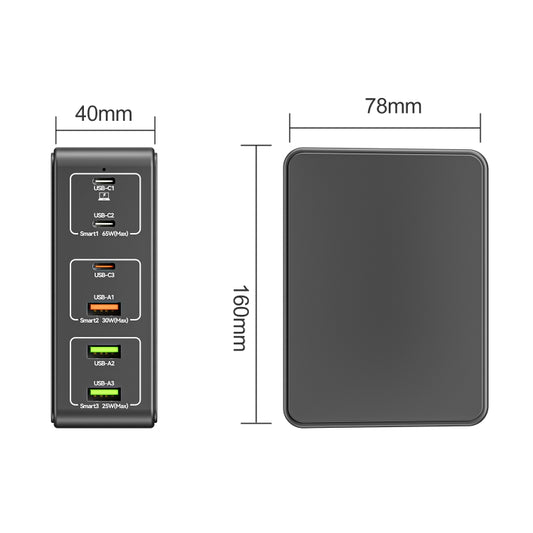 818H 120W Type-C + USB 6-Ports Desktop Fast Charger, Plug Type:EU Plug(Black) by buy2fix
