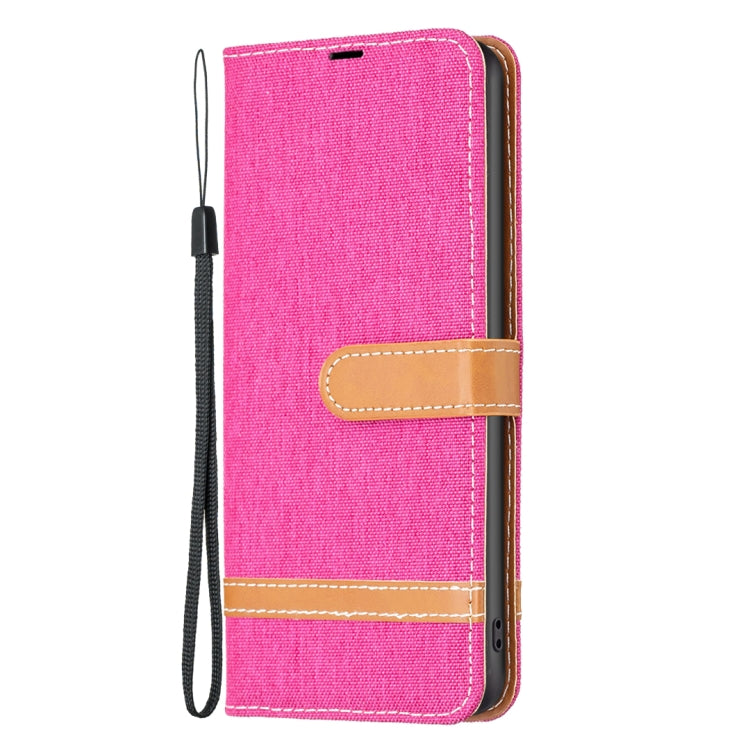 For Xiaomi Poco F5 5G / Redmi Note 12 Turbo Color Block Denim Texture Leather Phone Case(Rose Red) - Xiaomi Cases by buy2fix | Online Shopping UK | buy2fix