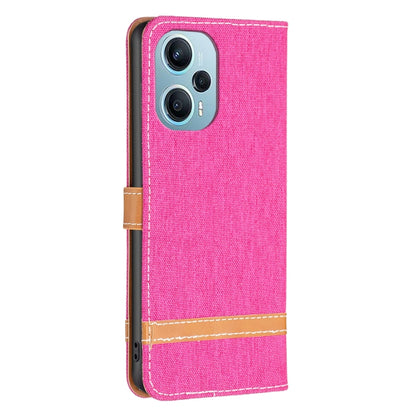 For Xiaomi Poco F5 5G / Redmi Note 12 Turbo Color Block Denim Texture Leather Phone Case(Rose Red) - Xiaomi Cases by buy2fix | Online Shopping UK | buy2fix