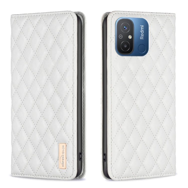 For Xiaomi Redmi 12C Diamond Lattice Magnetic Leather Flip Phone Case(White) - Xiaomi Cases by buy2fix | Online Shopping UK | buy2fix