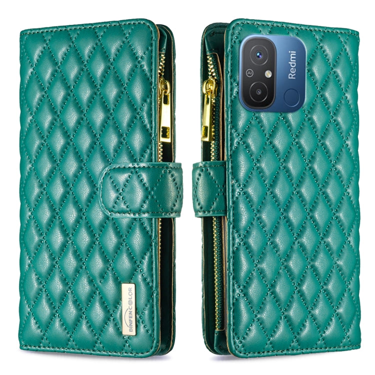 For Xiaomi Redmi 12C Diamond Lattice Zipper Wallet Leather Flip Phone Case(Green) - Xiaomi Cases by buy2fix | Online Shopping UK | buy2fix