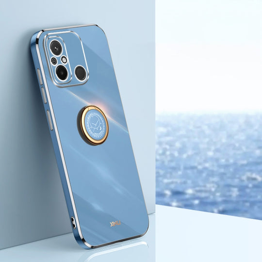 For Xiaomi Redmi 12C 4G XINLI Straight Edge 6D Electroplate TPU Phone Case with Ring Holder(Celestial Blue)