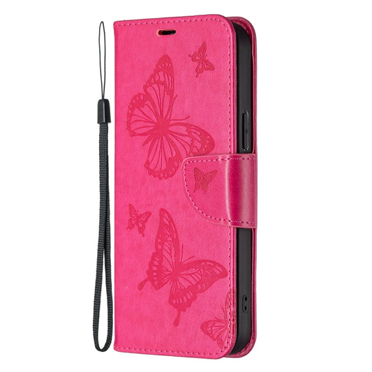 For Xiaomi Redmi 12C Embossing Two Butterflies Pattern Leather Phone Case(Rose Red) by buy2fix