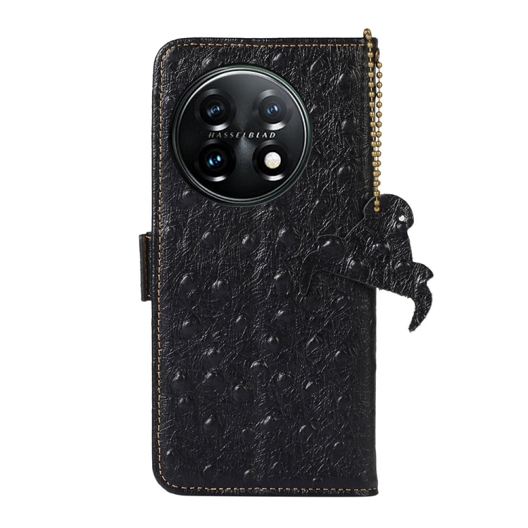 For OnePlus 11 5G Ostrich Pattern Genuine Leather RFID Phone Case(Black) - OnePlus Cases by buy2fix | Online Shopping UK | buy2fix