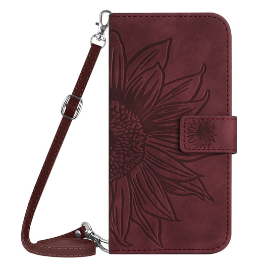 For TCL 40 SE HT04 Skin Feel Sun Flower Embossed Flip Leather Phone Case with Lanyard(Wine Red) by buy2fix