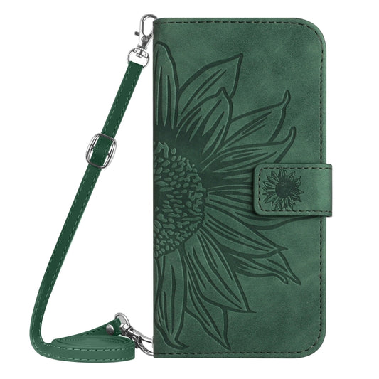 For TCL 40 SE HT04 Skin Feel Sun Flower Embossed Flip Leather Phone Case with Lanyard(Green) by buy2fix