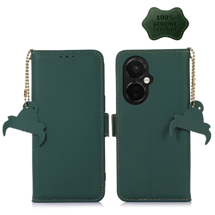 For OnePlus Nord CE 3 Lite Genuine Leather Magnetic RFID Leather Phone Case(Green) - OnePlus Cases by buy2fix | Online Shopping UK | buy2fix