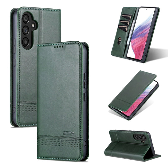 Pour Samsung Galaxy A34 5G AZNS Étui de téléphone à rabat en cuir à texture de veau magnétique (vert foncé)