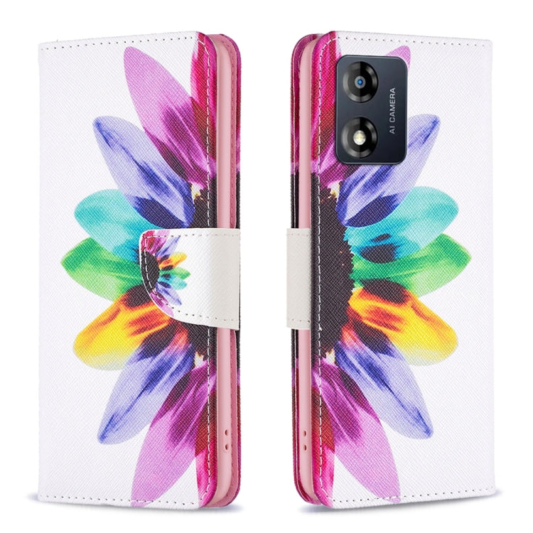 For Motorola Moto E13 4G Colored Drawing Pattern Leather Phone Case(Sun Flower) - Motorola Cases by buy2fix | Online Shopping UK | buy2fix