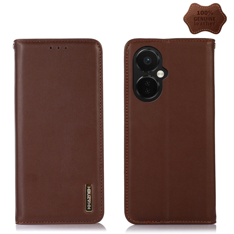 For OnePlus Nord CE 3 Lite KHAZNEH Nappa Top Layer Cowhide Leather Phone Case(Brown) - OnePlus Cases by buy2fix | Online Shopping UK | buy2fix