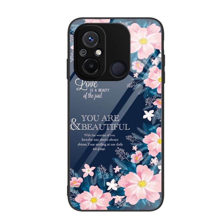 For Xiaomi Redmi 12C Colorful Painted Glass Phone Case(Flower) - Xiaomi Cases by buy2fix | Online Shopping UK | buy2fix