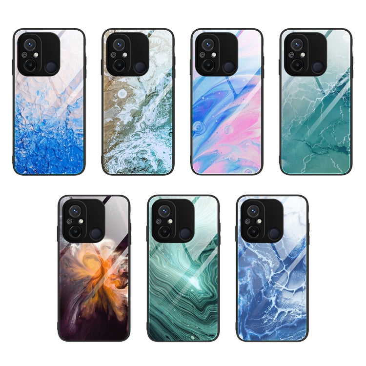 For Xiaomi Redmi 12C Marble Pattern Glass Phone Case(Water Waves) - Xiaomi Cases by buy2fix | Online Shopping UK | buy2fix