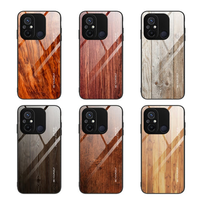 For Xiaomi Redmi 12C Wood Grain Glass Phone Case(Coffee) - Xiaomi Cases by buy2fix | Online Shopping UK | buy2fix