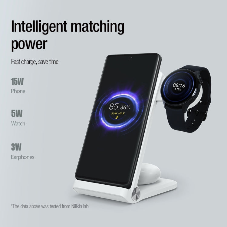 NILLKIN 3 in 1 Wireless Charger with Xiaomi S1 Pro Watch Charger, Plug Type:US Plug(White) - Wireless Charger by NILLKIN | Online Shopping UK | buy2fix