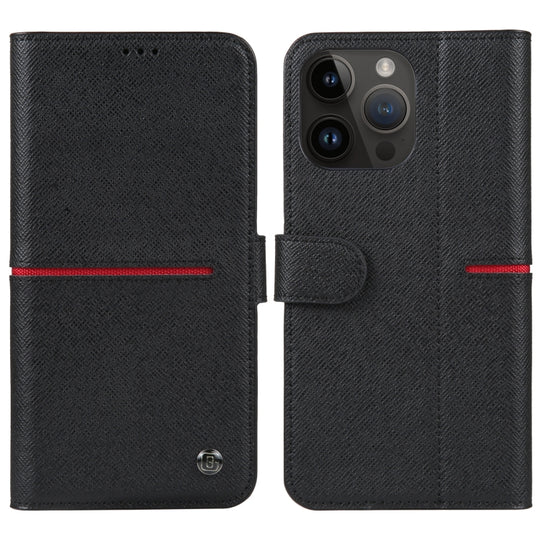 For iPhone 14 Pro GEBEI Top-grain Horizontal Flip Leather Phone Case(Black)