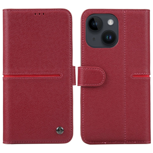 For iPhone 14 Plus GEBEI Top-grain Horizontal Flip Leather Phone Case(Wine Red) - iPhone 14 Plus Cases by GEBEI | Online Shopping UK | buy2fix