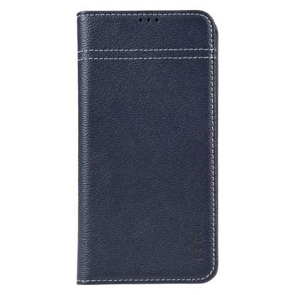 For iPhone 14 GEBEI Top-grain Horizontal Flip Leather Phone Case(Blue) - iPhone 14 Cases by GEBEI | Online Shopping UK | buy2fix