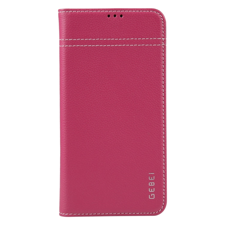 For iPhone 13 Pro Max GEBEI Top-grain Horizontal Flip Leather Phone Case(Rose Red) - iPhone 13 Pro Max Cases by GEBEI | Online Shopping UK | buy2fix