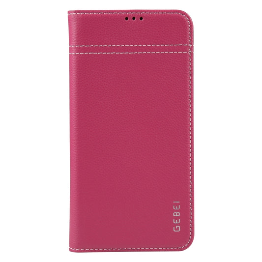 For iPhone 13 Pro Max GEBEI Top-grain Horizontal Flip Leather Phone Case(Rose Red) by GEBEI