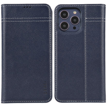 For iPhone 13 Pro GEBEI Top-grain Horizontal Flip Leather Phone Case(Blue) - iPhone 13 Pro Cases by GEBEI | Online Shopping UK | buy2fix