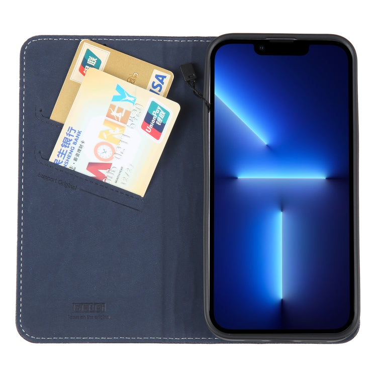 For iPhone 13 Pro GEBEI Top-grain Horizontal Flip Leather Phone Case(Blue) - iPhone 13 Pro Cases by GEBEI | Online Shopping UK | buy2fix
