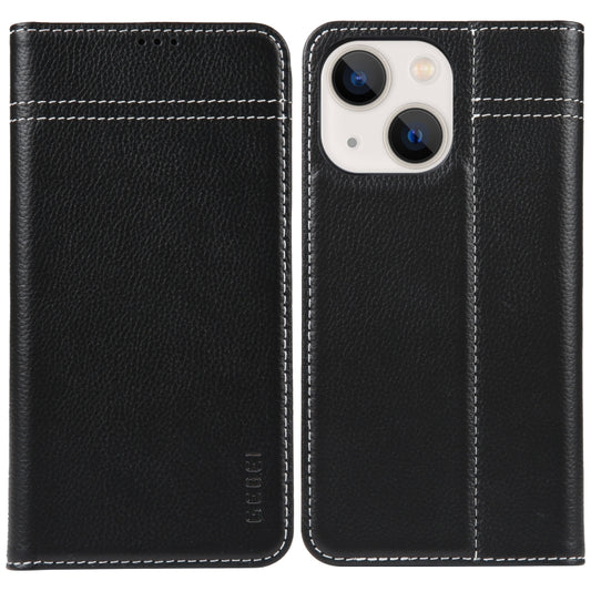 For iPhone 13 GEBEI Top-grain Horizontal Flip Leather Phone Case(Black) - iPhone 13 Cases by GEBEI | Online Shopping UK | buy2fix