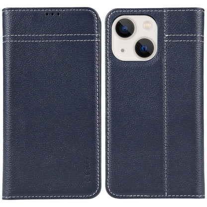 For iPhone 13 GEBEI Top-grain Horizontal Flip Leather Phone Case(Blue) - iPhone 13 Cases by GEBEI | Online Shopping UK | buy2fix