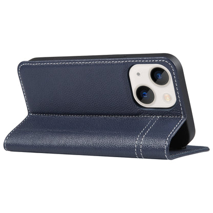 For iPhone 13 GEBEI Top-grain Horizontal Flip Leather Phone Case(Blue) - iPhone 13 Cases by GEBEI | Online Shopping UK | buy2fix