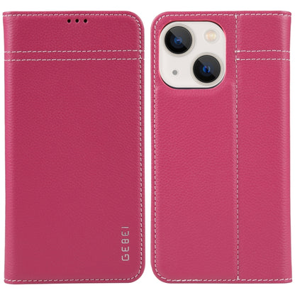 For iPhone 13 GEBEI Top-grain Horizontal Flip Leather Phone Case(Rose Red) - iPhone 13 Cases by GEBEI | Online Shopping UK | buy2fix