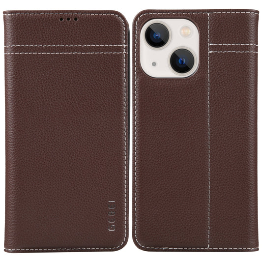 For iPhone 13 GEBEI Top-grain Horizontal Flip Leather Phone Case(Brown) - iPhone 13 Cases by GEBEI | Online Shopping UK | buy2fix