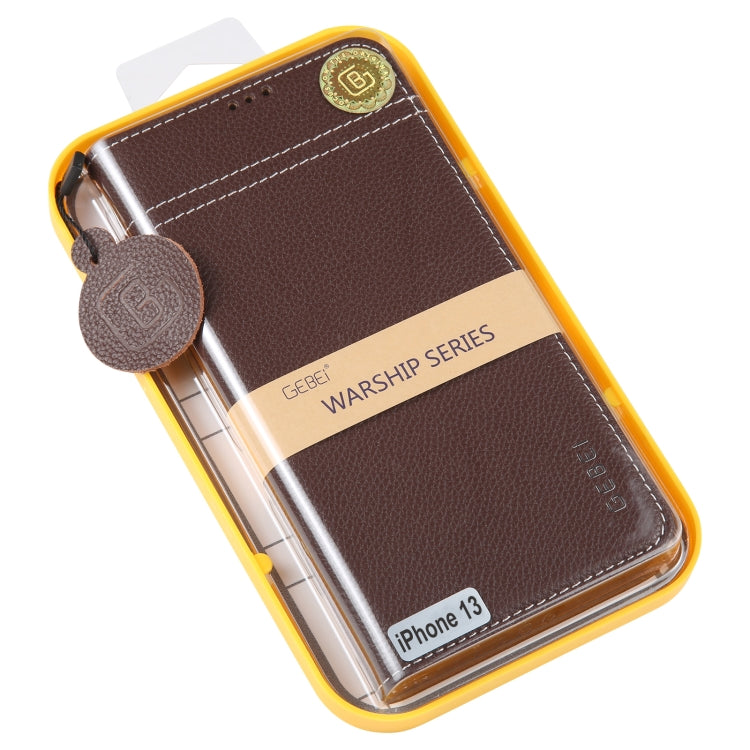 For iPhone 13 GEBEI Top-grain Horizontal Flip Leather Phone Case(Brown) - iPhone 13 Cases by GEBEI | Online Shopping UK | buy2fix