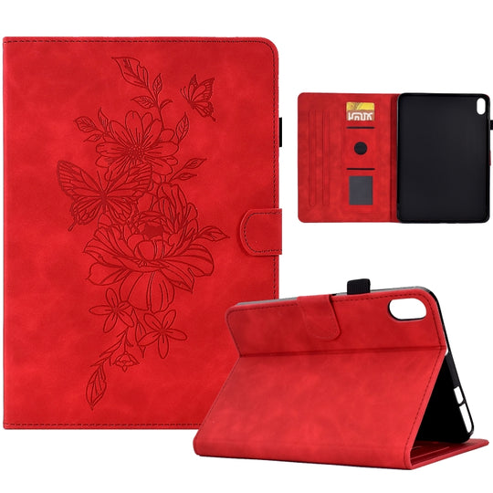 Peony Butterfly Embossed Leather Smart Tablet Case For iPad 2025 / 2022(Red)