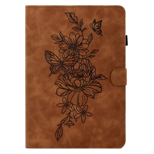 Peony Butterfly Embossed Leather Smart Tablet Case For iPad Pro 11 2020/2018 / Air 10.9 2020(Brown) by buy2fix