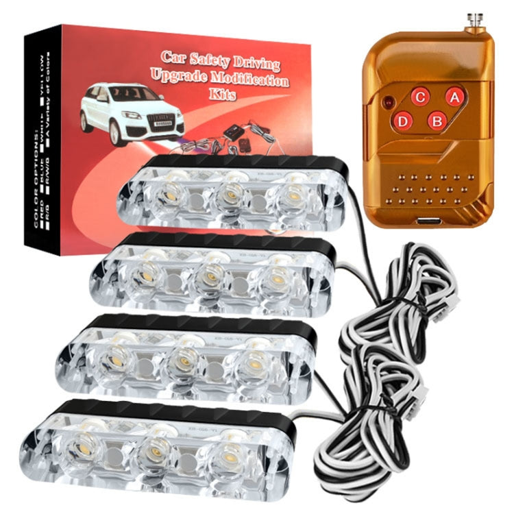 4 in 1 Car 12LEDs Grille Flash Lights Warning Lights with Wireless Remote Control, Color:Yellow White - In Car by buy2fix | Online Shopping UK | buy2fix