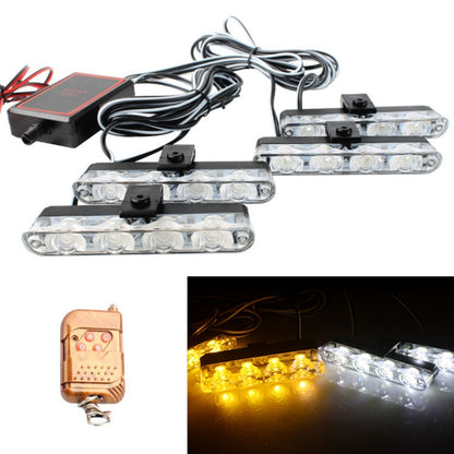 4 in 1 Car 16LEDs Grille Flash Lights Warning Lights with Wireless Remote Control(White Yellow) - In Car by buy2fix | Online Shopping UK | buy2fix
