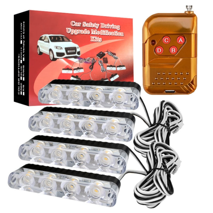 4 in 1 Car 16LEDs Grille Flash Lights Warning Lights with Wireless Remote Control(White) - In Car by buy2fix | Online Shopping UK | buy2fix