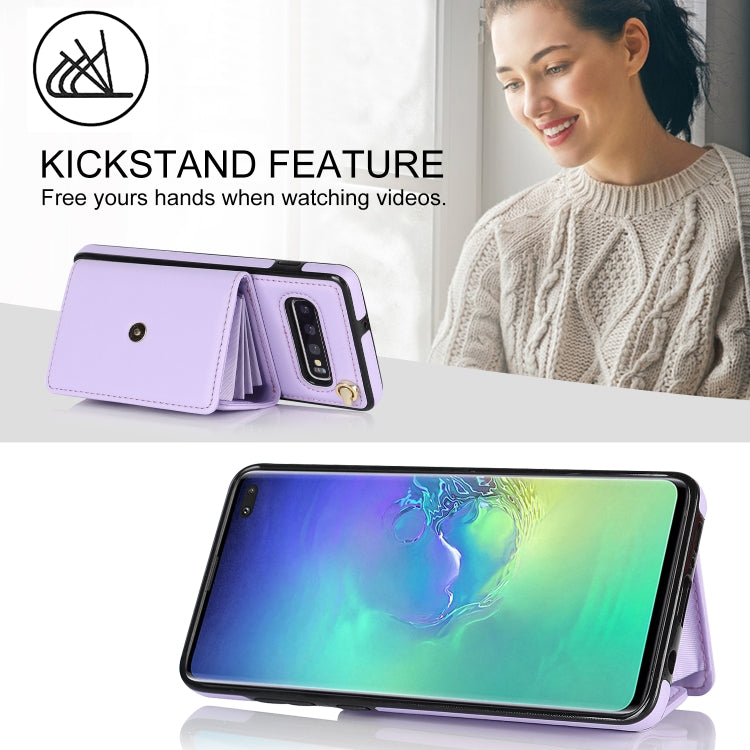 For Samsung Galaxy S10 RFID Card Slot Leather Phone Case with Long Lanyard(Purple) by buy2fix