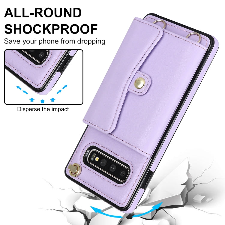 For Samsung Galaxy S10 RFID Card Slot Leather Phone Case with Long Lanyard(Purple) by buy2fix