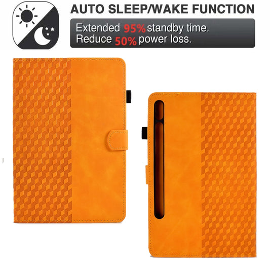 For Samsung Galaxy Tab S7 T870 / S8 X700 Rhombus Embossed Leather Smart Tablet Case(Khaki) by buy2fix