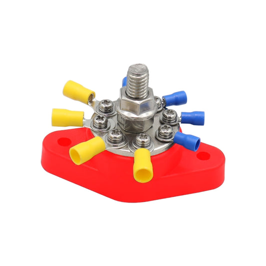 3/8 inch M10 RV Yacht 8-way Terminal Stud with 2 M5x20 Screws + 16pcs Terminals(Red) by buy2fix